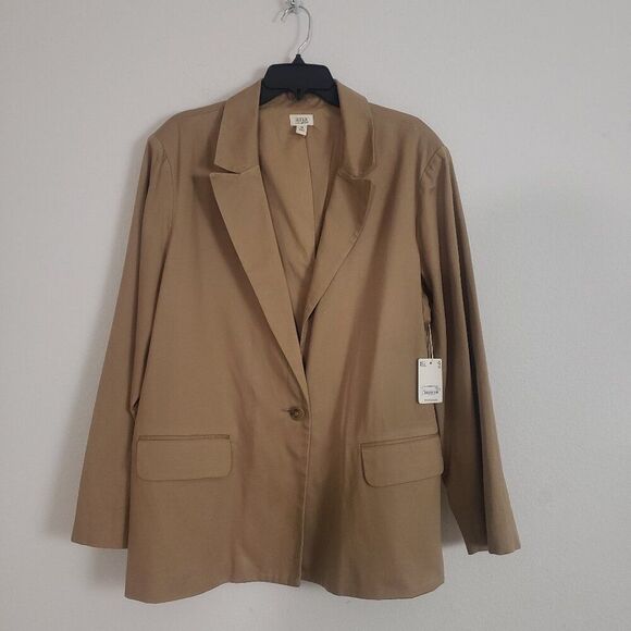 ANA Women's Plus Size Blazer XXL Tan Preppy Office Professional Business Linen - Picture 2 of 14